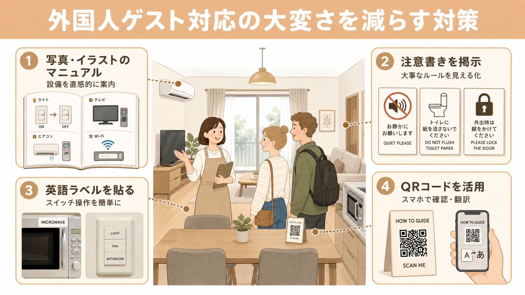 外国人ゲスト対応の大変さを減らす4つの対策 -民泊