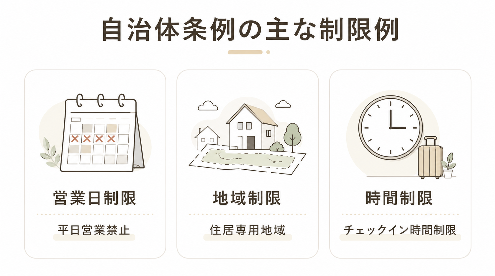 民泊　自治体条例の主な制限例