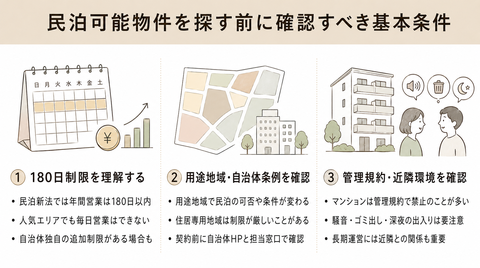 民泊可能物件を探す前に確認すべき基本条件