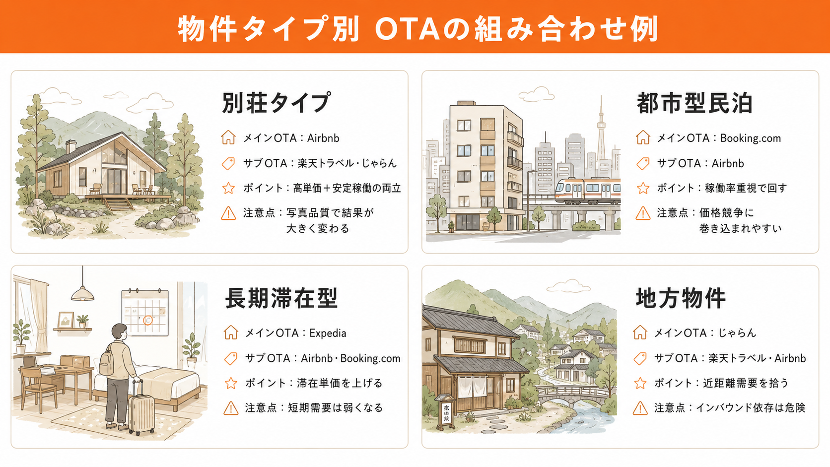 物件タイプ別　OTAの組み合わせ例