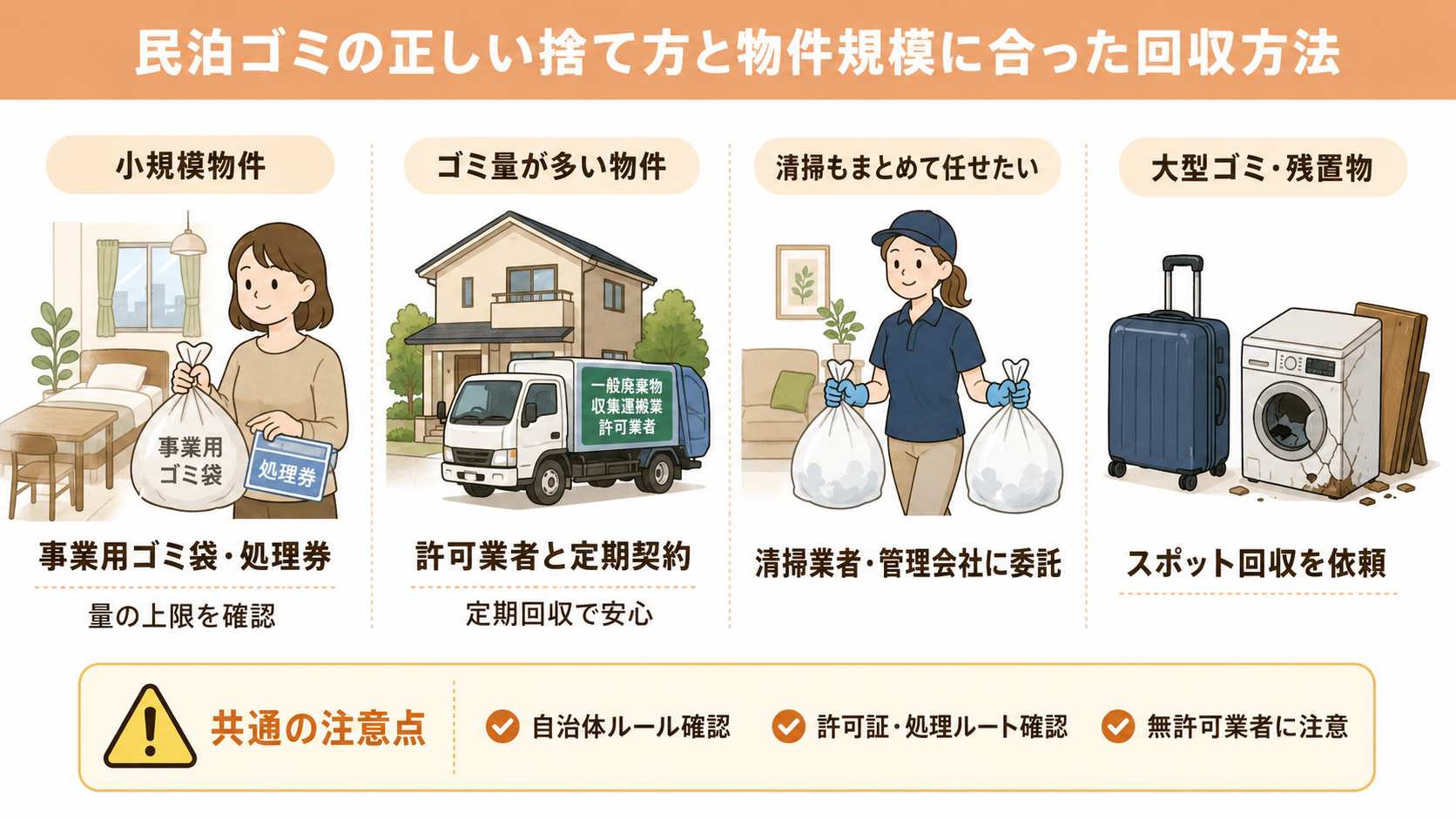 民泊ゴミの正しい捨て方と物件規模に合った回収方法