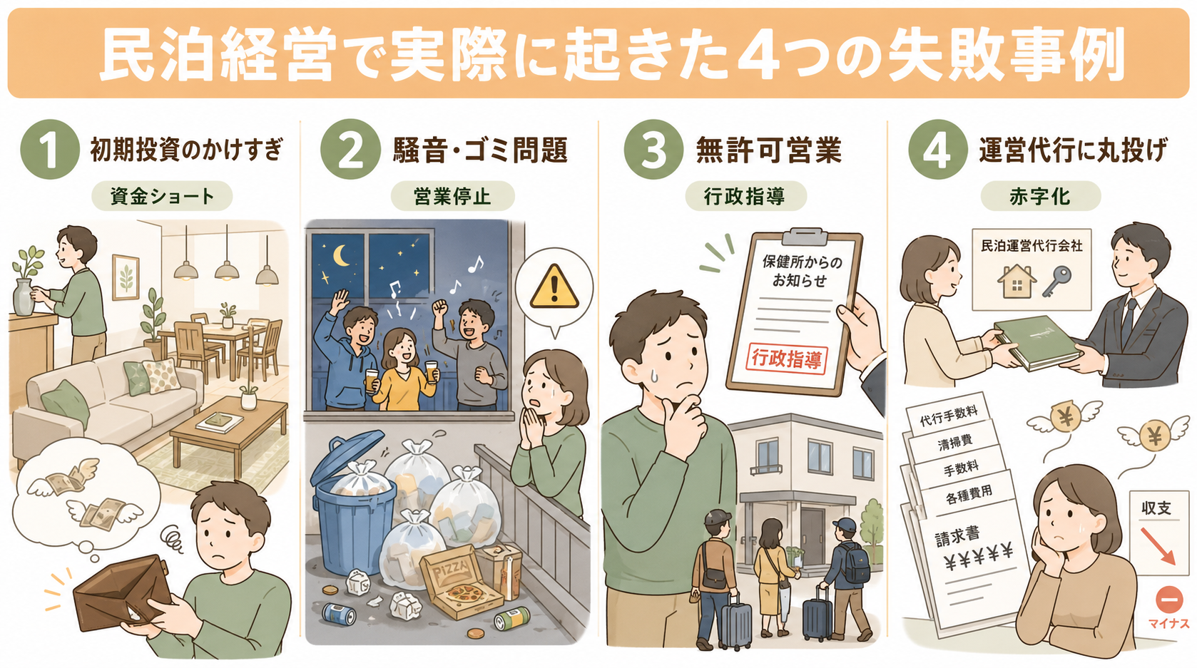 民泊経営で実際に起きた4つの失敗事例