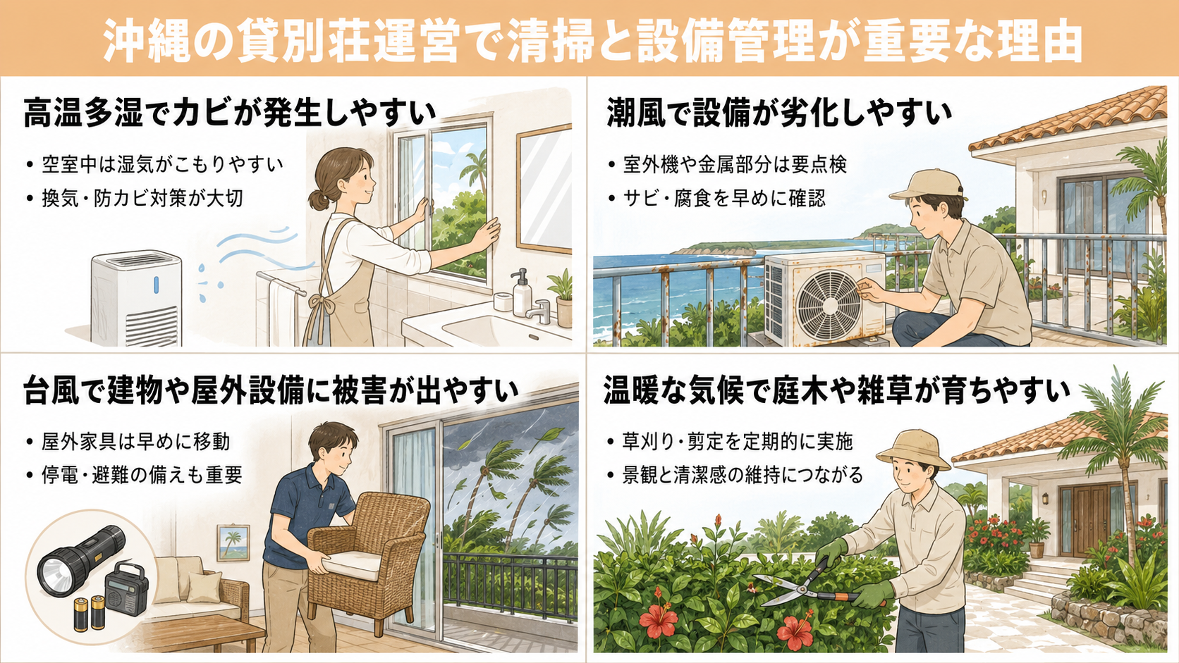 沖縄の貸別荘運営で清掃と設備管理が重要な4つの理由